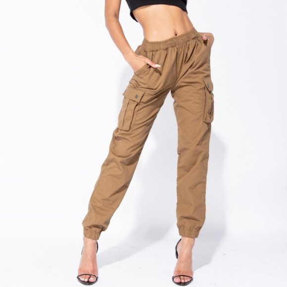 High Waist Loose Fit Cargo Utility Joggers Jogger Pants - Picture 6 of 7